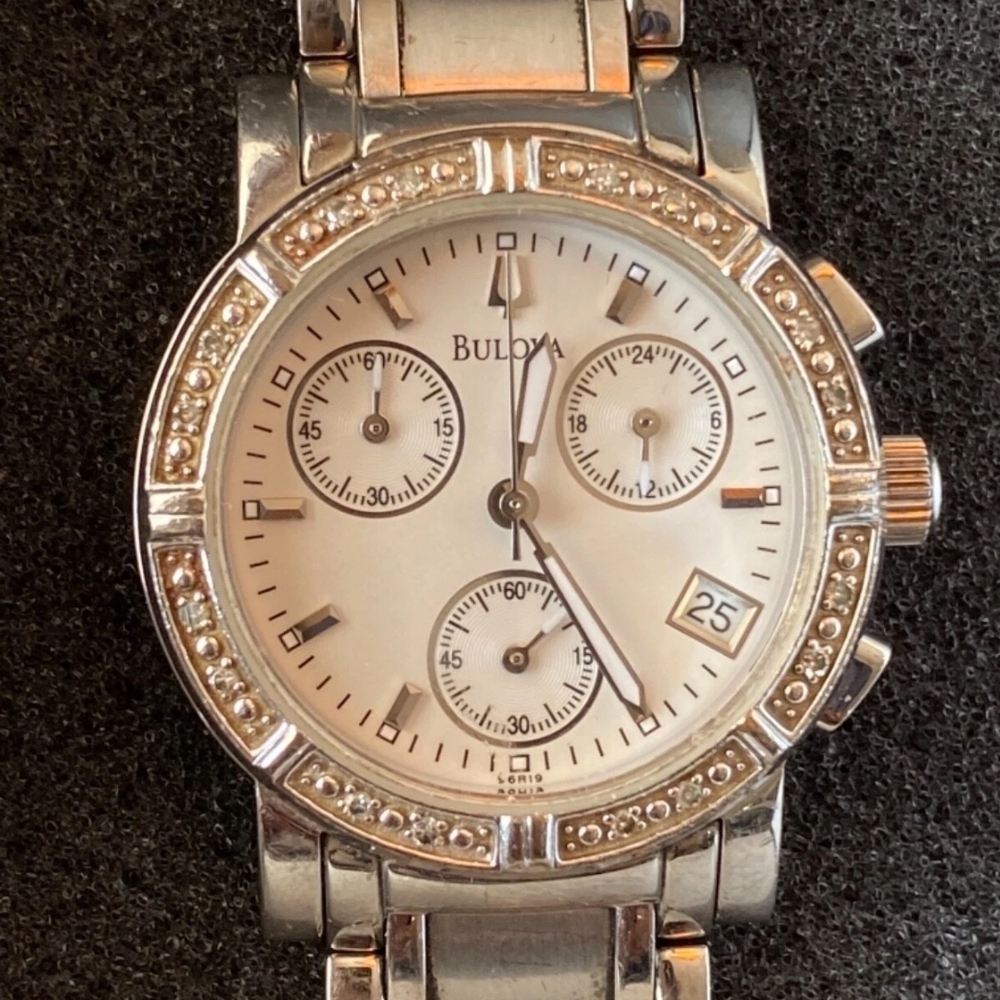 Bulova Women's Silver Chronograph Watch with Crystal Bezel